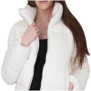 Juicy Couture Cream Teddy Fleece‎ Puffer Jacket Womens Size M Puffer Coat